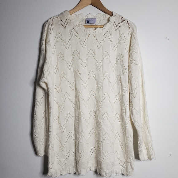 Needles Up Womens Knit Sweater White Boho Fairycore Cottagecore Coastal - Picture 1 of 9